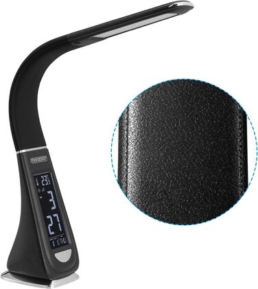 LED лампа Monzana з годинником, будильником, термометром та календарем, регульована яскравість, настільна лампа для дому та офісу (білий/чорний)