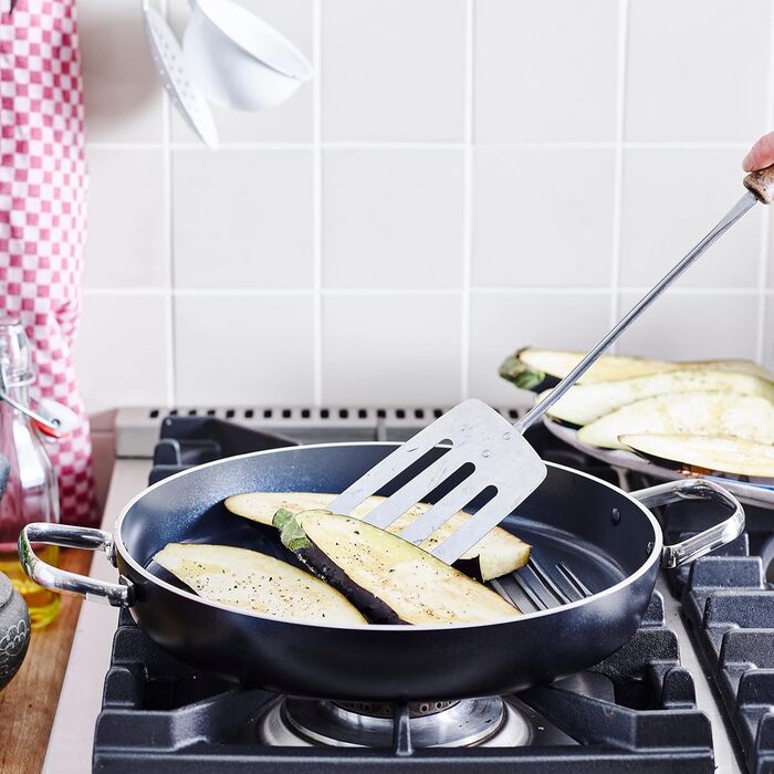 GreenPan Essentials кругла гриль-сковорода 28 см, керамічне антипригарне покриття, без PFAS, для індукції, для посудомийки, чорна