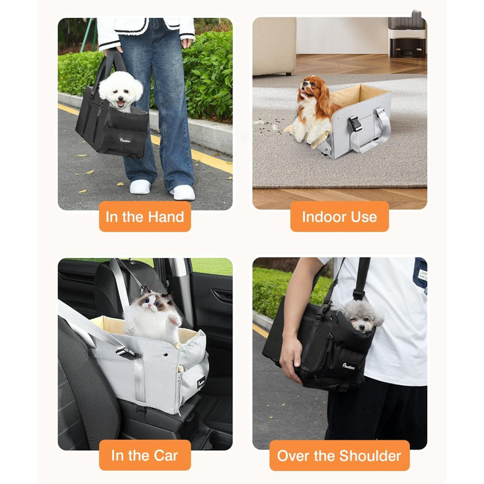 Крісло-ліжко для собак Pawaboo: зручне автокрісло для маленьких собак до 11 кг, сіре та бежеве