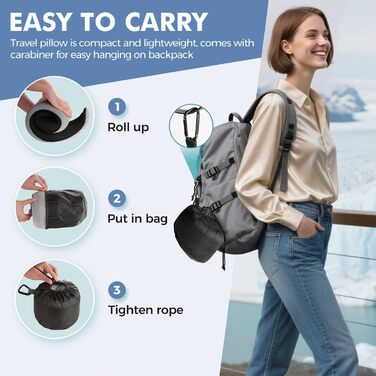 Подушка для шиї з регульованою капюшоном та 360° підтримкою шиї | Ергономічна подушка з піною з пам'яті для подорожей (літак, авто) | З чохлом та берушами | Дихаюча та пральна (темно-сіра)