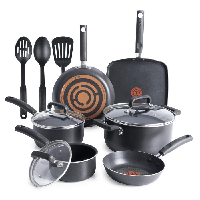 Набір посуду T-fal Signature антипригарний, 12 предметів, жароміцний до 350°C, для плити та духовки, чорний