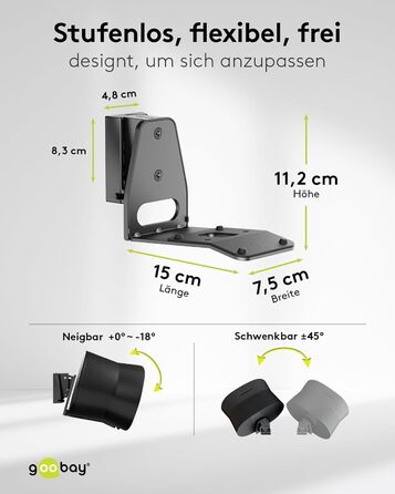 Настінний кронштейн-підставка для колонки Sonos Era 300 від Goobay, чорний, висота 71 см, з кабелеменеджментом, витримує до 3 кг