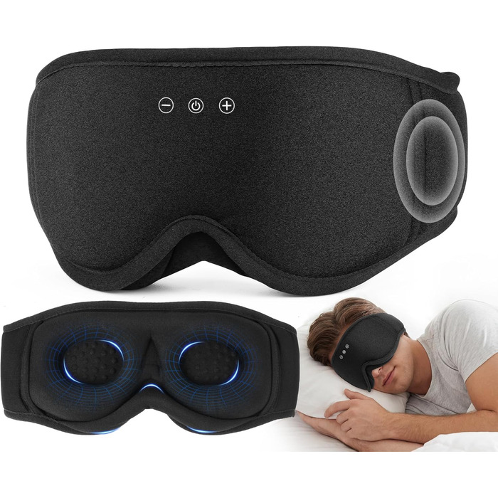 Маска для сну з навушниками Bluetooth LC-dolida 3D, повна блокада світла, чорний колір