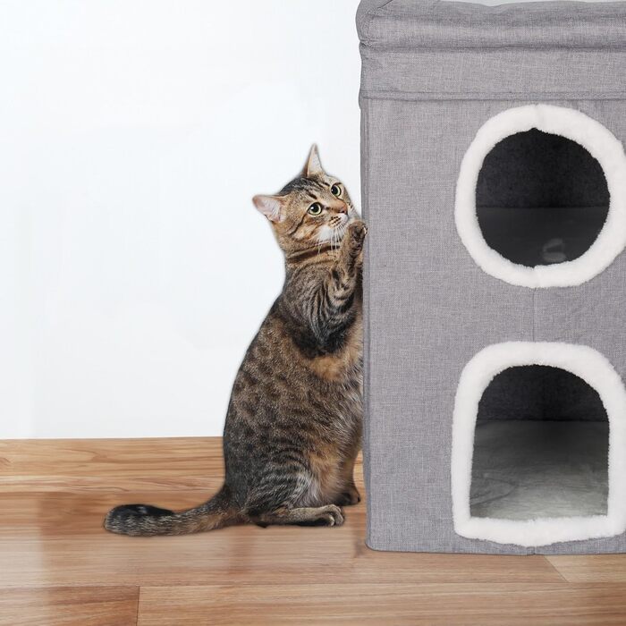 Кігтечка для котів Relaxdays з 2 кігтечками та відкритою платформою, сіра/біла, 63x40x40 см