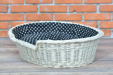Wicker Dog Basket for Dog and Cat - Dog Bed, Cat Bed with Cushion, Pet Basket, Woven Cat Basket 60x43 H19 cm (80 x 60 x 26 cm, Beige)