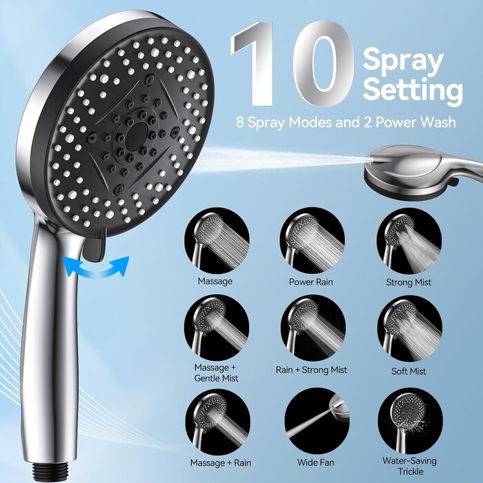 Дюшовий насадок VOXON з 10 режимами струменя, високий тиск, економія води, для миття ванни та плитки, фільтр з обмежувачем потоку