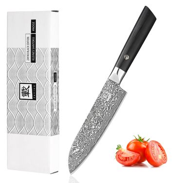 Ніж кухонний Zayiko Black Edition Santoku, сталь VG10 дамаск, 13 см, рукоять Pakkaholz, преміум