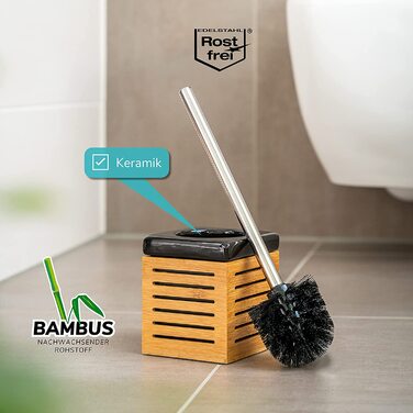 Bremermann WC brush holder, Bamboo, Ceramic, Toilet set, Toilet brush holder (black)