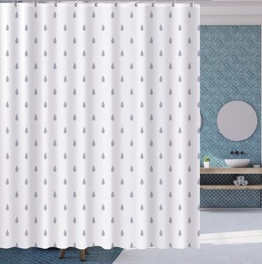 Штора для душу YOUNG DA текстильна біло-сіра з малюнком 