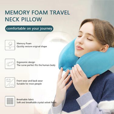 Подушка для шиї, Memory Foam, для подорожей: літак, поїзд, авто, офіс (Блакитна)