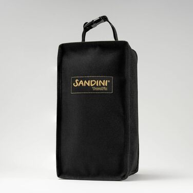 Подушка для подорожей SANDINI TravelFix Premium чорна з велюру: анатомічна підтримка шиї, з транспортним чохлом та кліпсою, виготовлено в ЄС