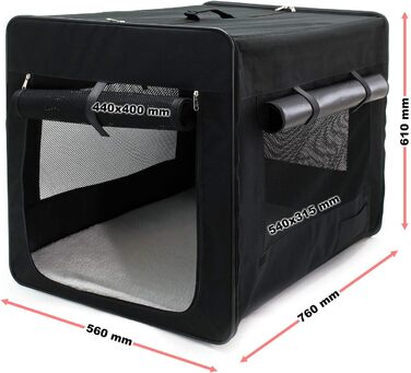 Транспортна переноска для собак та котів Wiltec, L (76x56x61 см), чорна, знімний килимок