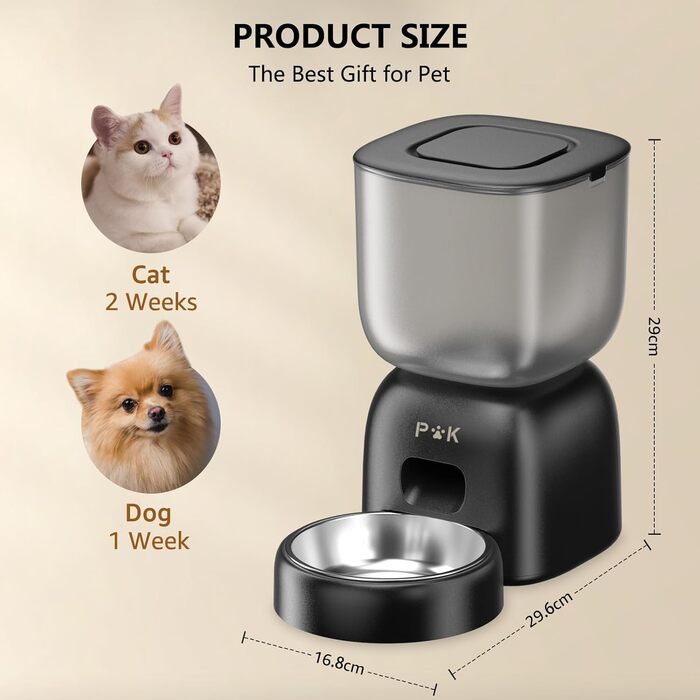 Автоматичний годівниця та фонтанчик для котів PUPPY KITTY, 180 днів роботи від батареї, легке очищення, голосове сповіщення, 3л годівниця та 2л фонтанчик, чорний