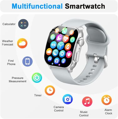 Смарт-годинник для жінок та чоловіків з AMOLED-екраном, Bluetooth-дзвінками, монітором серцевого ритму, лічильником кроків, IP68 водонепроникний, сірий