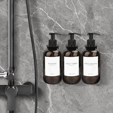 3 диспенсер для мила об'ємом 500 мл з кріпленням на стіну, пластик, для ванної кімнати, з етикетками