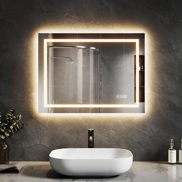 Дзеркало для ванної кімнати SVNR з підсвічуванням, 40x60 см, LED, алюмінієва рама, захисне скло, IP44, сенсорне керування