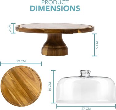 Підставка для тортів HEFTMAN 25,4 см з куполоподібним кришкою – 2-в-1 антиковзаюча підставка з акації з прозорою кришкою з акрилу для тортів, випічки, сирних дощок – ідеально для дня народження, весілля, святкування