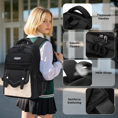 Шкільний рюкзак для дівчаток-підлітків, 2025, великий, для гімназії, старшої школи, 30L (чорний)