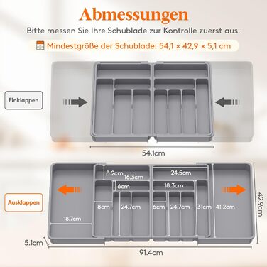 Органайзер для столових приборів Lifewit в шухляду, регульований (54.1-91.4 см x 43 см), 11-13 відділень, пластиковий, для ножів, виделок, ложок