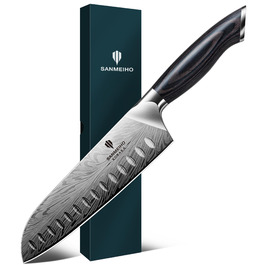 Ніж кухонний SANMEIHO Santoku 18 см з порошкової сталі, професійний шеф-ніж з пакавуд рукояттю