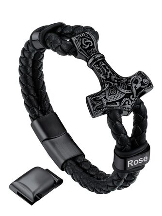 Браслет шкіряний чоловічий Bandmax Mjölnir/Череп/Масонство, магнітний замок, 23 см