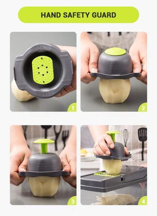 Мандоліна для нарізки овочів ADOV 12-в-1: мультифункціональний овочевий слайсер з захистом рук, з регульованою нержавіючою сталлю, для нарізки цибулі, джулієну та подрібнення картоплі, сиру, фруктів – сірий