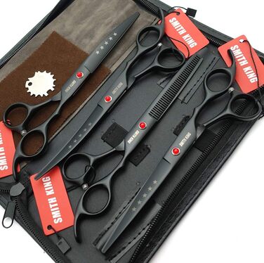 Набір ножиць для грумінгу собак 7 дюймів: прямі та витончені ножиці, 4 шт. (чорний)