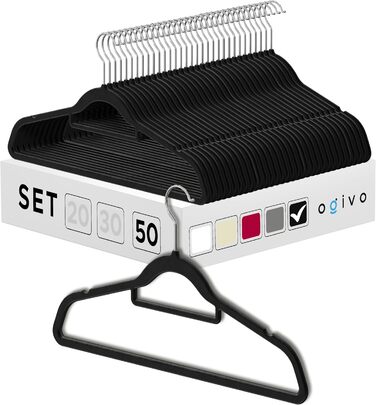 Набір вішалок для одягу OGIVO, 50 шт. - чорні, з антиковзаючою поверхнею, для краваток та сорочок