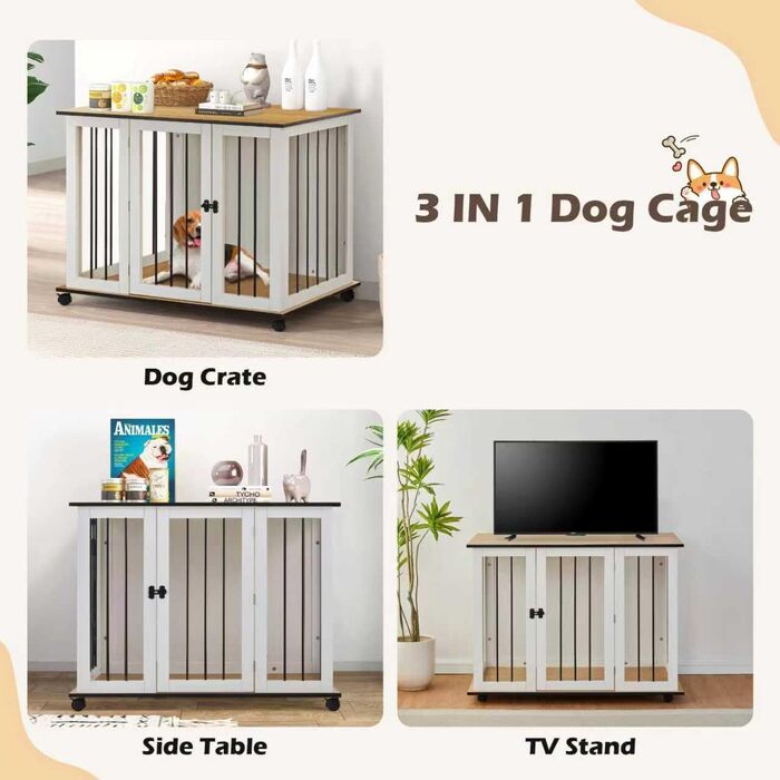 Тамбур для собак TUKAILAi, стильний будиночок для собак в інтер'єрі, клітка для собак, переноска для собак, білий та коричневий