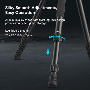 SMALLRIG 71' штатив для відео з пливним упором, алюмінієвий штатив для камери, 360° панорамний відео штатив для подорожей, регулювання висоти від 5 до 21.5 метрів, максимальне навантаження 15 кг, навантаження на пливний упор 3 кг, CT180 – 3760B