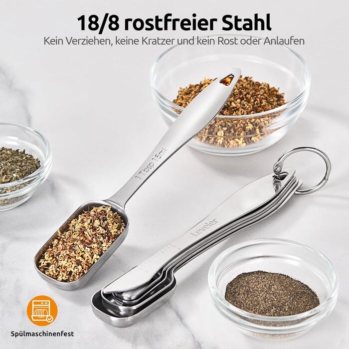 Набір ложок U-Taste з нержавіючої сталі 18/8 (8 шт.): мірні ложки для випічки та приготування їжі