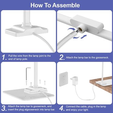 LED Desk Lamp with Adjustable Brightness - 1200 Lumens, Dual Head, Clamp-On for Home Office, Eye Protection, Gooseneck Design, 5 Color Temperature Settings, Metal Base