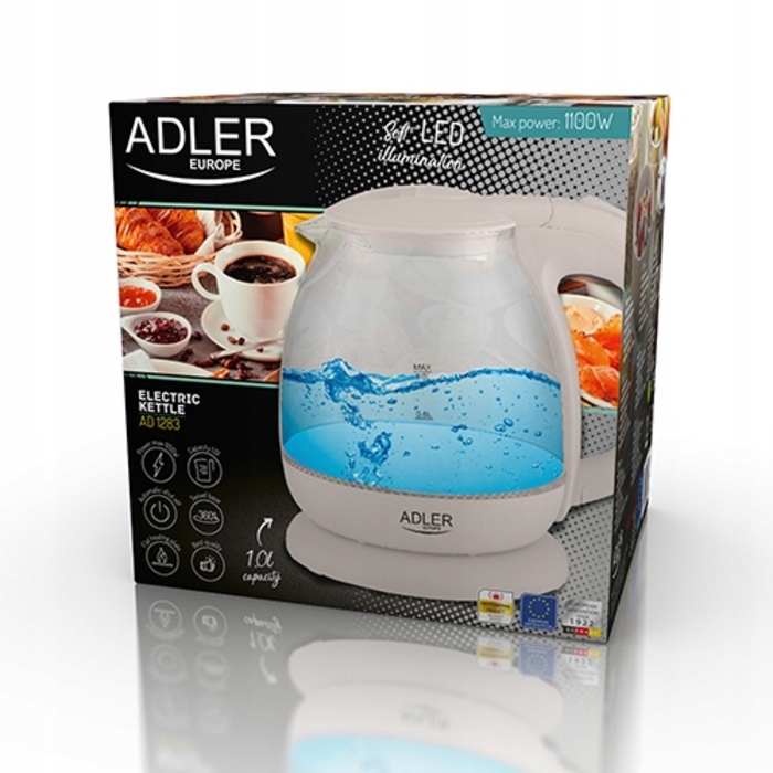 Електричний чайник ADLER AD 1274, 2200 Вт, 1,7 л, білий