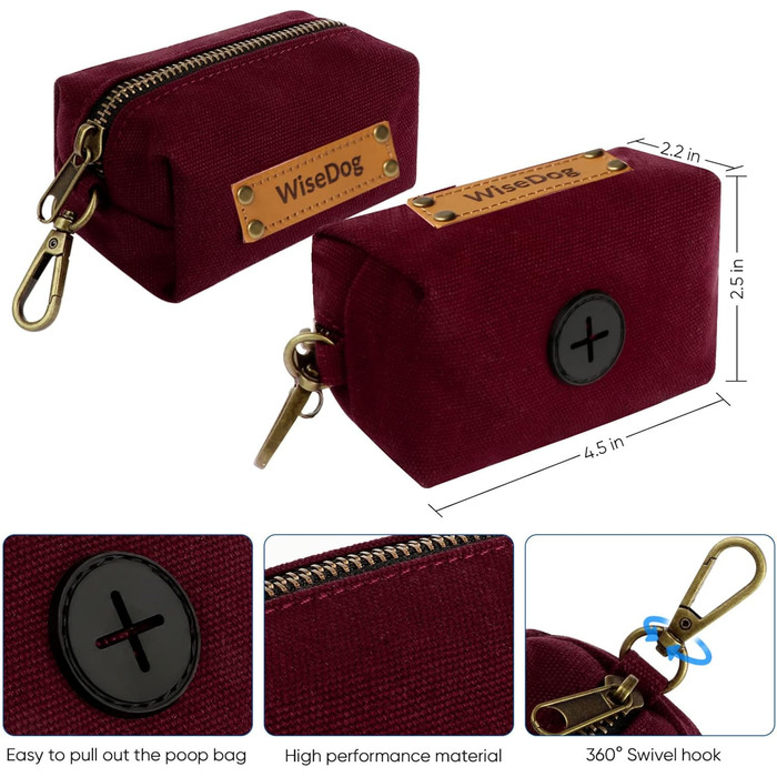 Набір повідка та нашийника для собак Wisedog: регульовані, міцні нашийники та повідки для собак маленьких, середніх та великих порід, з тримачем для пакетів для вигулу (L, Бордовий). L (Нашийник: 35-55 см; Повідок: 1,5 м)