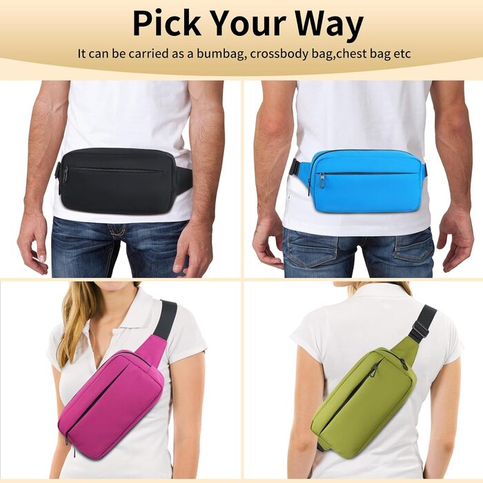 Поясна сумка на пояс для чоловіків та жінок, велика місткість, водонепроникна, з регульованим ремінцем, для активного відпочинку, бігу, ходьби, трекінгу, джогінгу (Чорний)