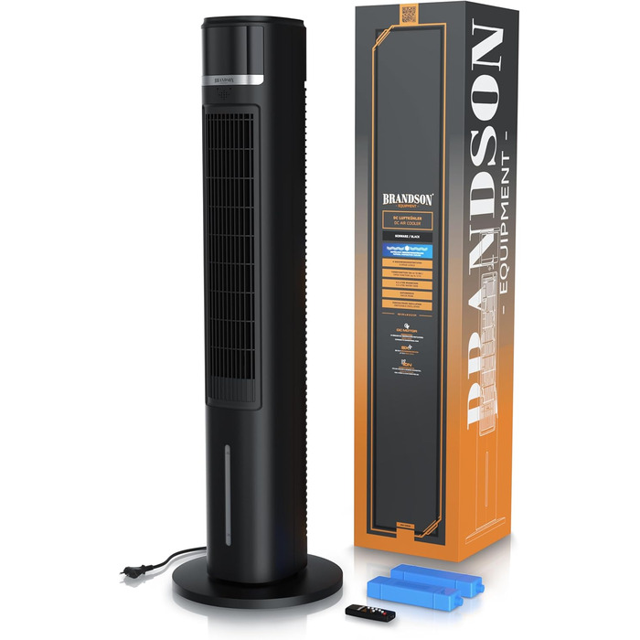 Вентилятор з водяним охолодженням Brandson ECO Design – тихий DC мотор, 9 швидкостей, таймер, іонізація, пульт керування (чорний)