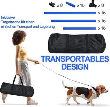 Набір для аджиліті для собак: перешкоди, стрілки, обладнання для тренувань. Регульована висота, 104x70x101 см, зелений (блакитний)