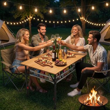Складний бамбуковий стіл для кемпінгу Join Nature, регульована висота 47-65 см, алюмінієвий каркас, сумка для перенесення, розмір 100x65 см