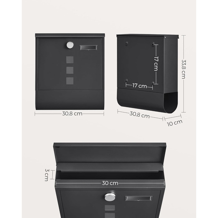 Поштова скринька SONGMICS з замком, оглядовим вікном та відділенням для газет, сіра, 10x30.8x33.8 см (GMB20AG)