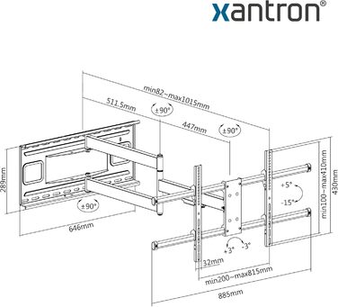 Кронштейн для телевізора Xantron STRONGLINE похилий 37-75 дюймів, VESA до 600x400, макс. 75 кг, плоский, мінімальна відстань від стіни + комплект монтажу (960XL)