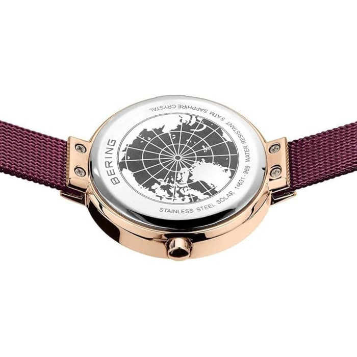 Годинник Bering для жінок Solar | Сонцезахисний годинник з нержавіючої сталі 31 мм, ремінець Milanais, сапфірове скло, 5 ATM, 14631 (14631-969)