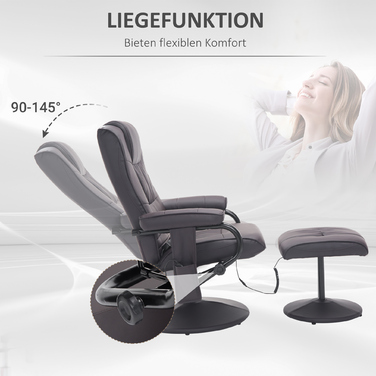 HOMCOM Massage Chair with Ottoman, Swivel Recliner with Massage Function, Electric TV Chair with Reclining Function, Remote Control, Faux Leather, Brown