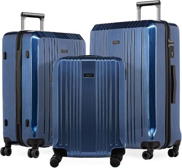 Набір валіз FERGÉ 3 шт. з жорстким корпусом та TSA-замком, Cannes. Валізи-троліки (ручна поклажа, L, XL). Жорсткий корпус, 4 колеса, міцний полікарбонат (3 шт., синій металік)