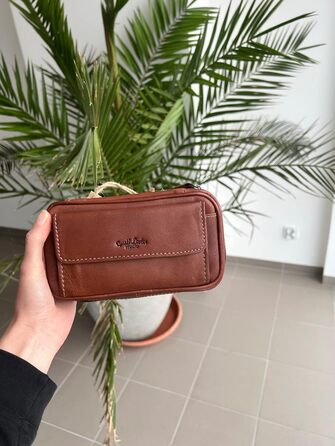 Gusti Pipe Pouch Leather - Diego Men's and Women's Pipe Pouch for 3 Pipes, Extra Tobacco Compartment, Interior Made of Natural Rubber, Pipe Bag Brown Leather