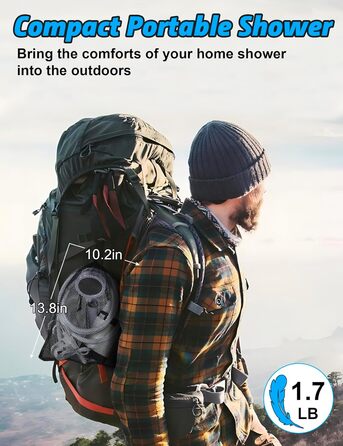 LIBERRWAY Camping Shower with Pump [90-140 Min] - IPX7 Waterproof Pump with Temperature Gauge & Pressure Regulation | Portable Outdoor Shower for Camping, Dog Shower with 2m Hose