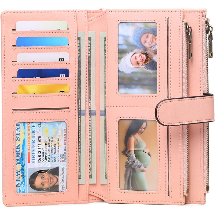 GOIACII Wallet for Women, Leather Wallet for Women, RFID Blocking Large and Long Wallet for Women with Multiple Card Slots, Removable Wrist Strap