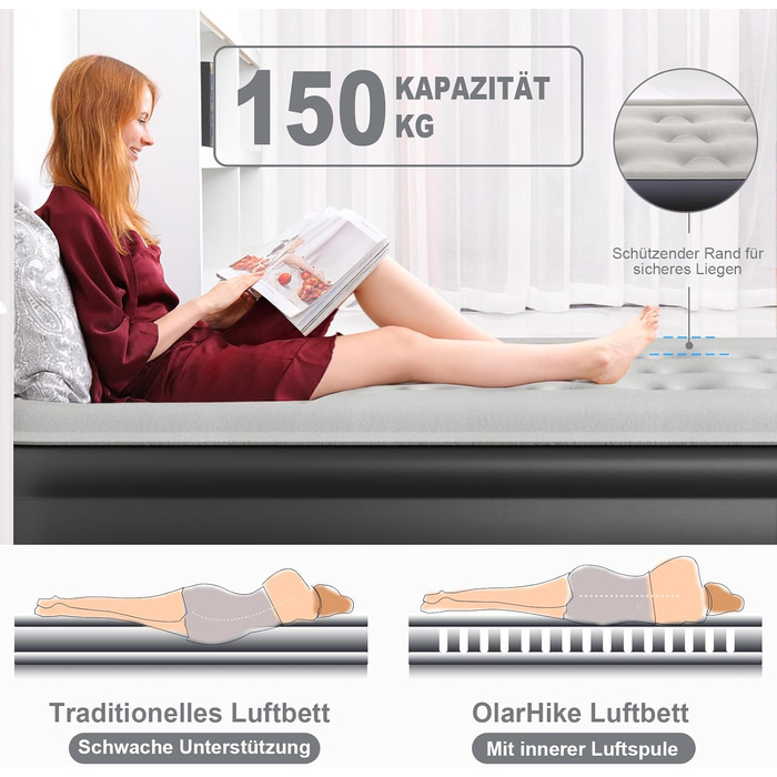 Надувний матрац OlarHike для кемпінгу та дому - 200 x 140 x 46 см (2 особи)