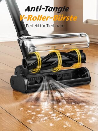 Бездротовий акумуляторний пилосос 48KPa/500W/55хв з LED-дисплеєм та станцією для зарядки, для прибирання шерсті тварин, килимів, твердих поверхонь та авто, чорний