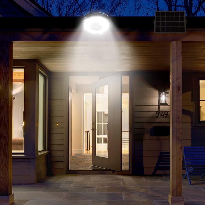 Solar Lamps for Indoor/Outdoor Use, 1200LM 108LED 5M Cable Solar Hanging Lights with Remote Control, Solar Hanging Lamp with Motion Sensor, 5 Modes, IP65 Solar Lights for Carport, Pavilion, Chicken Coop, Camping