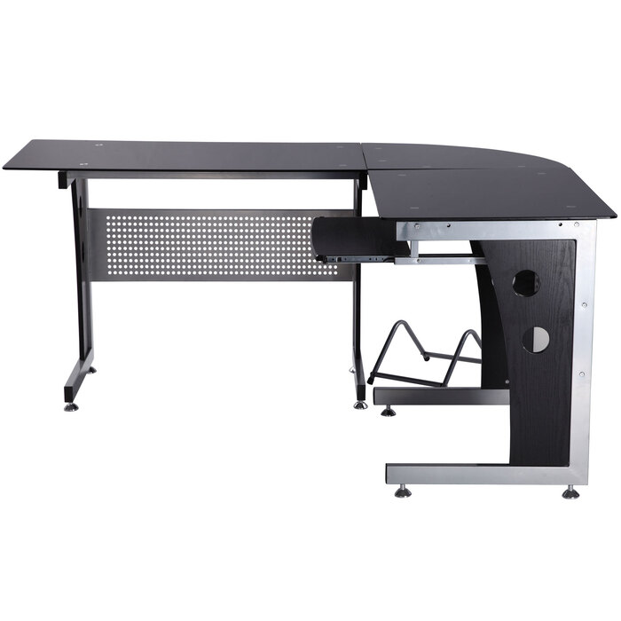 HOMCOM L-Shaped Corner Desk with Black Safety Glass 164x139x75 cm, stylish workspace for home office